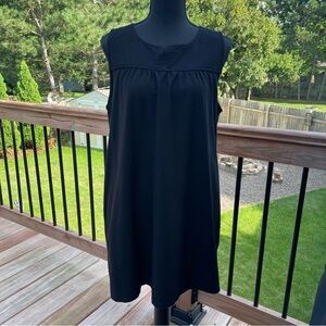 Eileen Fisher Black Knit Split Neck Sleeveless Dress Sz Large Summer Above Knee